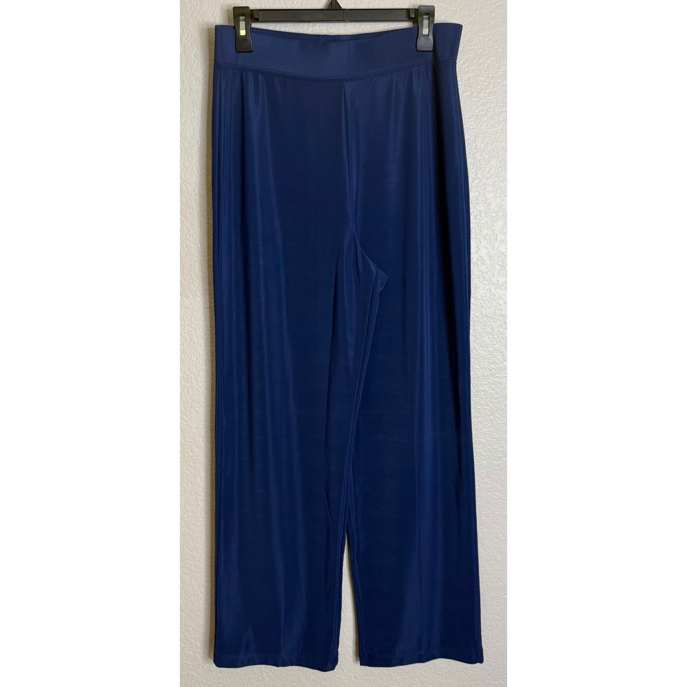 Susan Graver Womens Medium Pants‎ Blue Wide Leg Liquid Knit Elastic Waist Career
